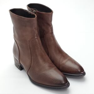 Sam Edelman Hilary Brown Leather Heeled Pointed Toe Ankle Boot Moto Women's 6.5